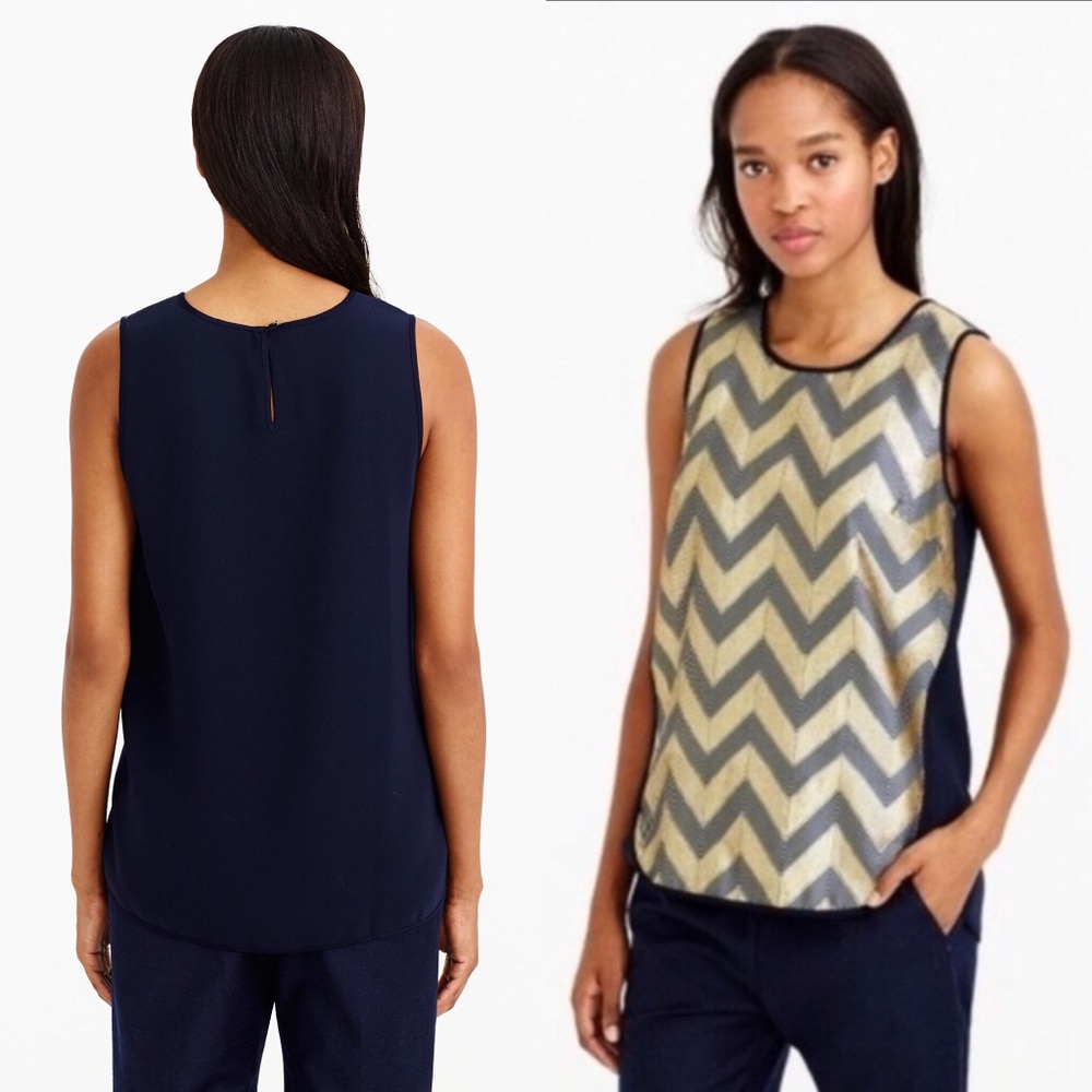J. C R E W : Navy & Gold Embroidered Tank